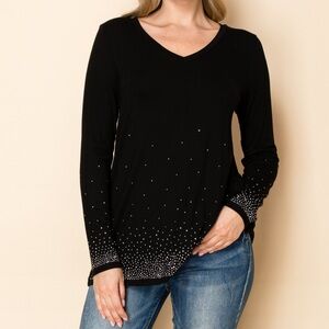 Rhinestone V-Neck - Black